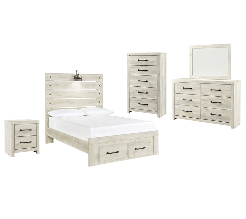 Cambeck  Panel Bed With 2 Storage Drawers With Mirrored Dresser, Chest And Nightstand