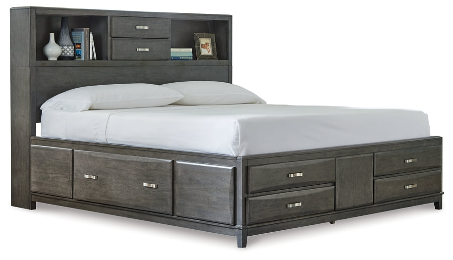 Caitbrook  Storage Bed With 8 Storage Drawers With Mirrored Dresser And 2 Nightstands