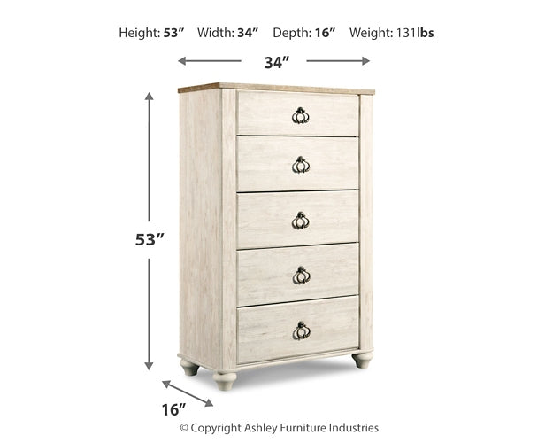 Willowton / Panel Headboard With Mirrored Dresser And Chest