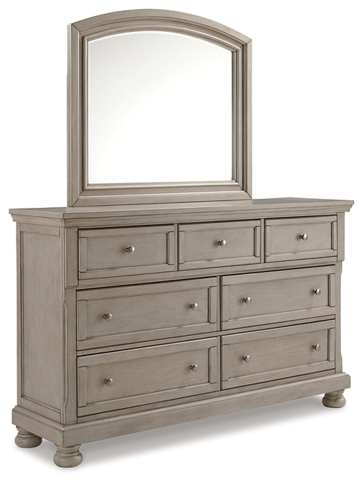 Lettner King Panel Bed with Mirrored Dresser, Chest and Nightstand