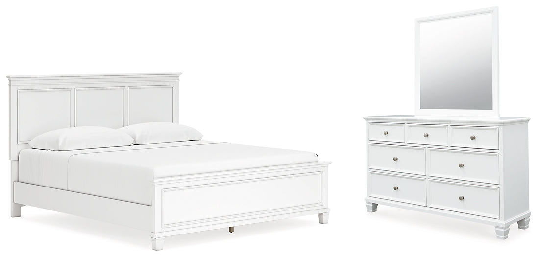 Fortman King Panel Bed with Mirrored Dresser