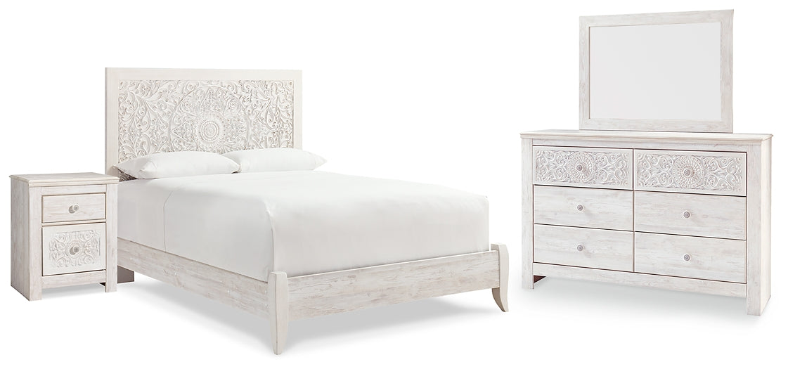 Paxberry Queen Panel Bed with Mirrored Dresser and Nightstand