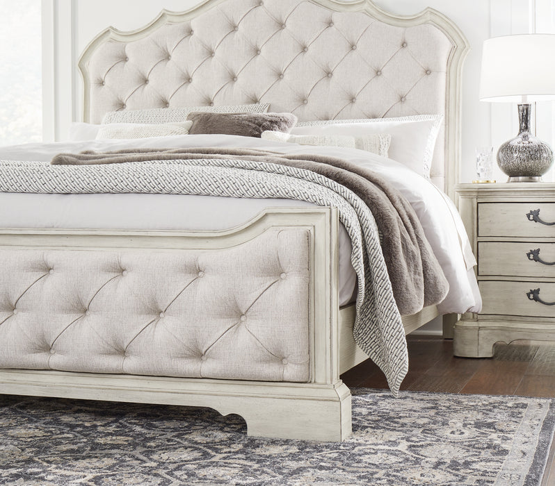 Arlendyne California King Upholstered Bed with Mirrored Dresser, Chest and 2 Nightstands