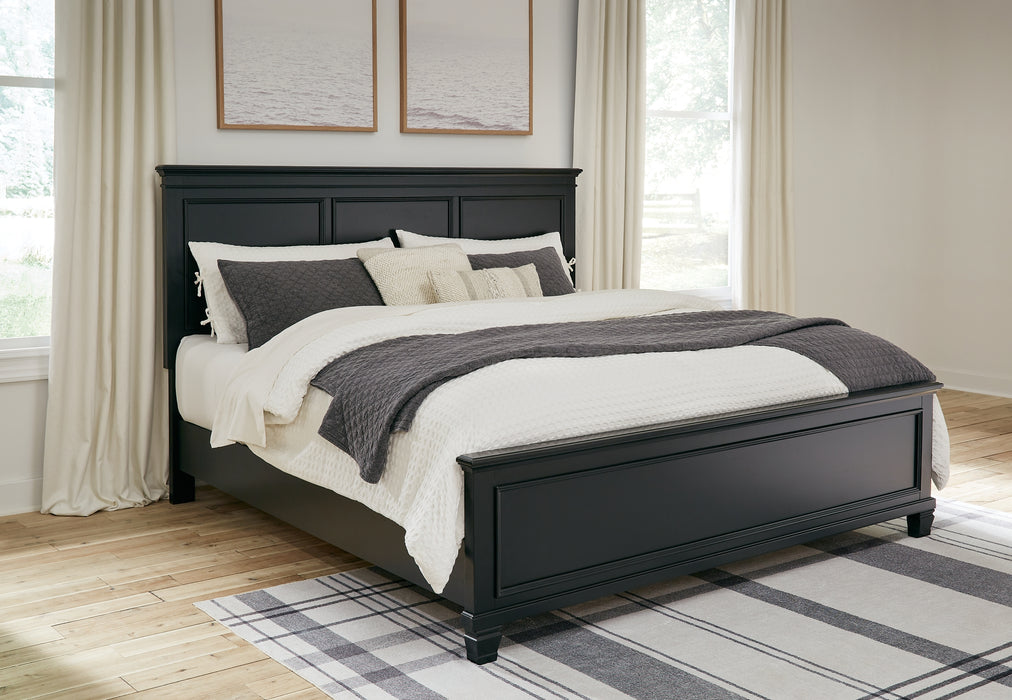 Lanolee King Panel Bed with Mirrored Dresser and 2 Nightstands